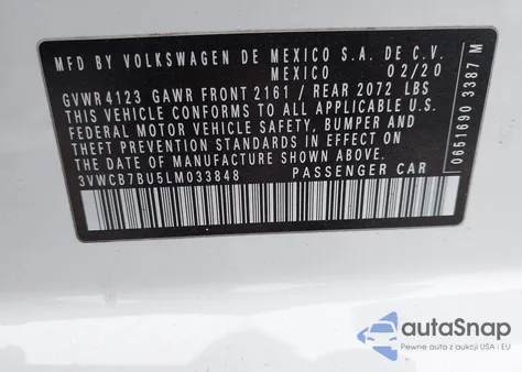 2020 Volkswagen Jetta 1.4T R-Line/1.4T S/1.4T Se from USA, damaged, VIN 3VWCB7BU5LM033848